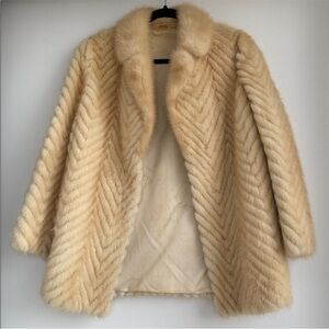 Vintage Mink Fur Coat Beige Chevron Natural Real Cream Jacket 🖤
